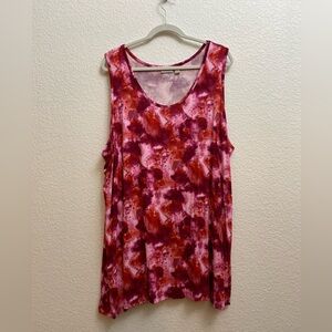LOGO Lori Goldstein 4X Tank Tunic Pink Abstract Print Flowy Lagenlook Plus